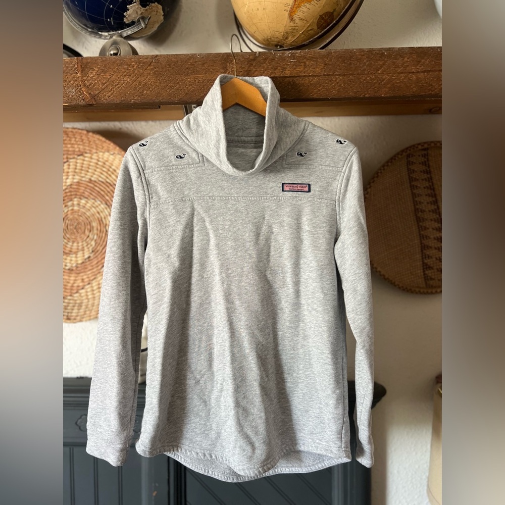 Vineyard Vines Cowl Neck Sweatshirt Top embroidered Whale Gray xl